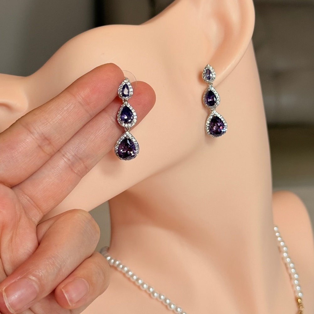 ⚜️ Elegant Purple Teardrop Drop Earrings - Women Jewelry - Picture 11 of 14